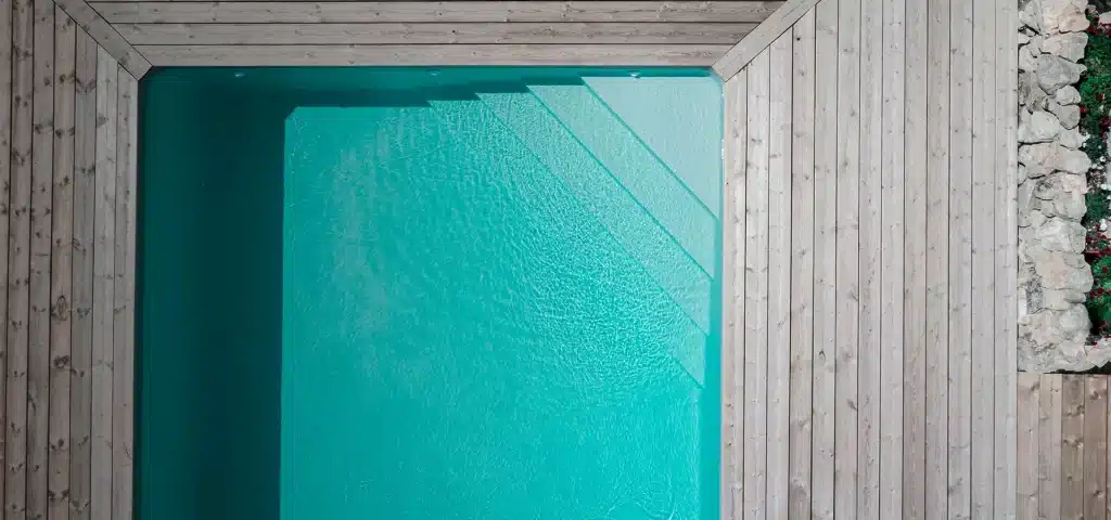 Pool sky view. Water is balanced and chlorine is stabilized. 