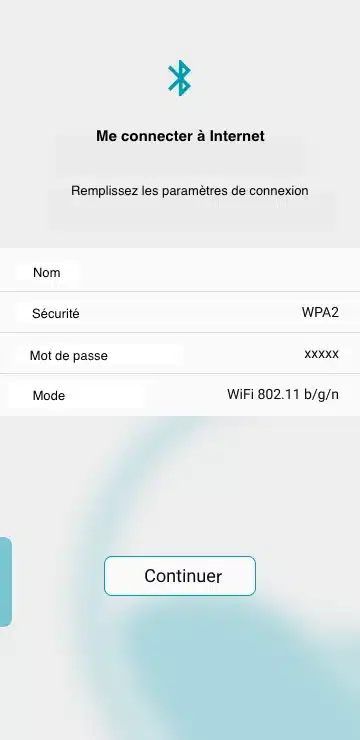 application ICO renseigner les identifiants connexion wifi