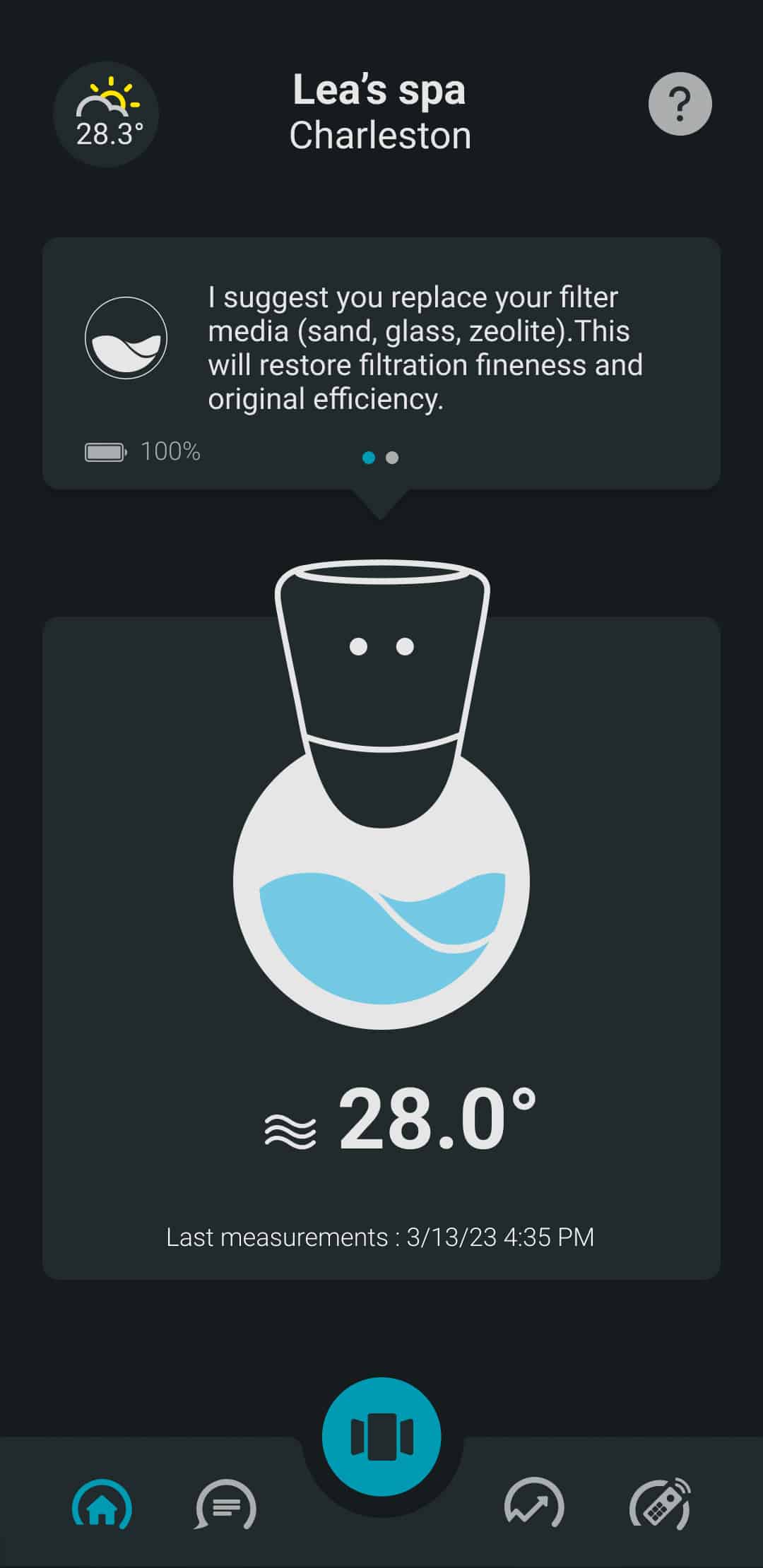 image of the ICO spa mobile application that detects when the water filter needs changing and sends a recommendation to the user.
