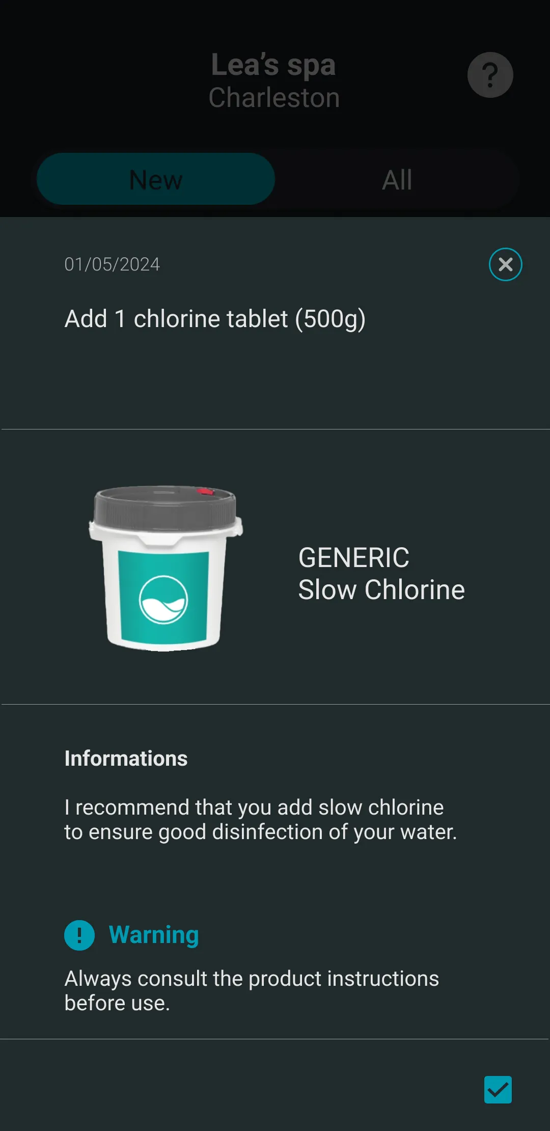 Visual of the ICO application showing product recommendations for chlorine spas