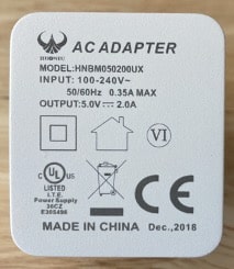 image informations techniques sur chargeur compatible avec cable USB Ondilo