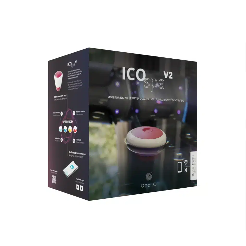 ICO SPA V2-Packung für Whirlpools, die mit Brom und Chlor behandelt werden. ICO Spa enthält pH- und ORP-Sensoren (und TDS für die Salzversionen). 