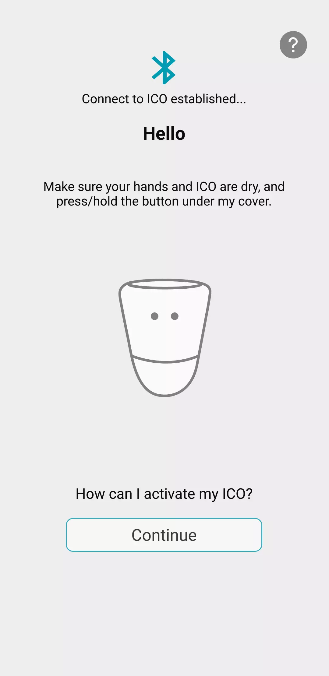 Visual of the ICO application with description and procedure for switching on and connecting ICO