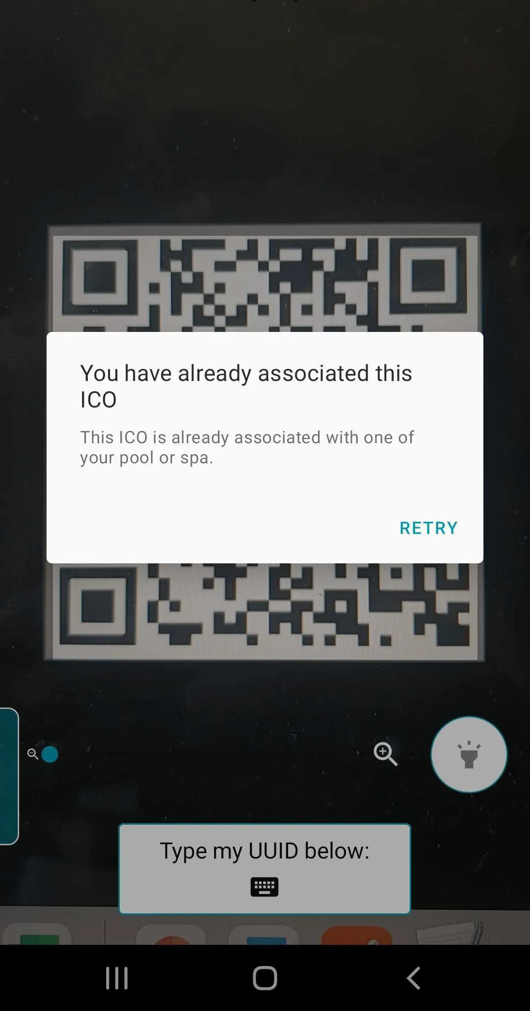 Photo showing the error message "ICO is already associated"
