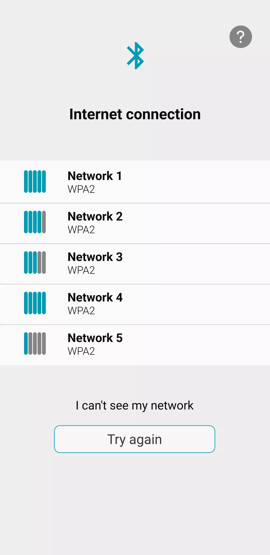 Visual of the application showing the list of wifi networks available to connect to ICO