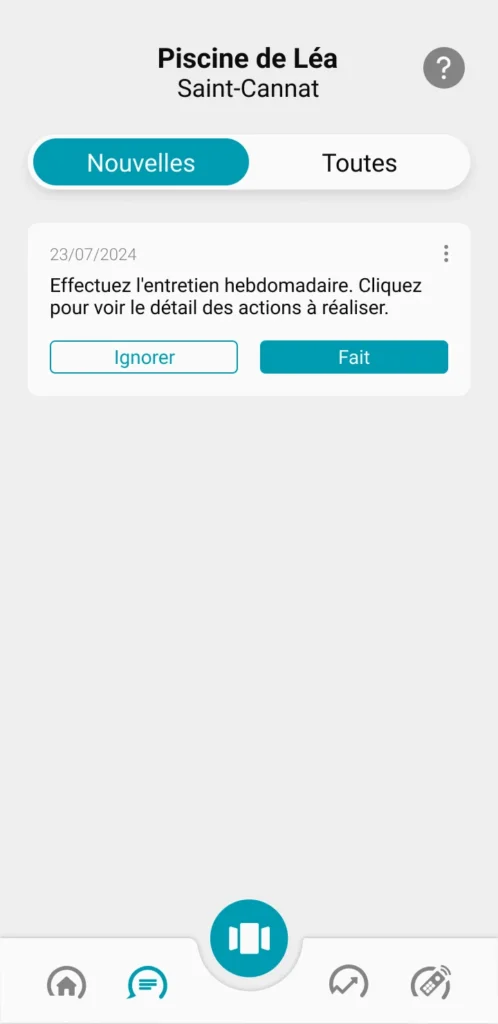 Image de l'application ICO qui montre le message indiquant d'effectuer l'entretien hebdomadaire