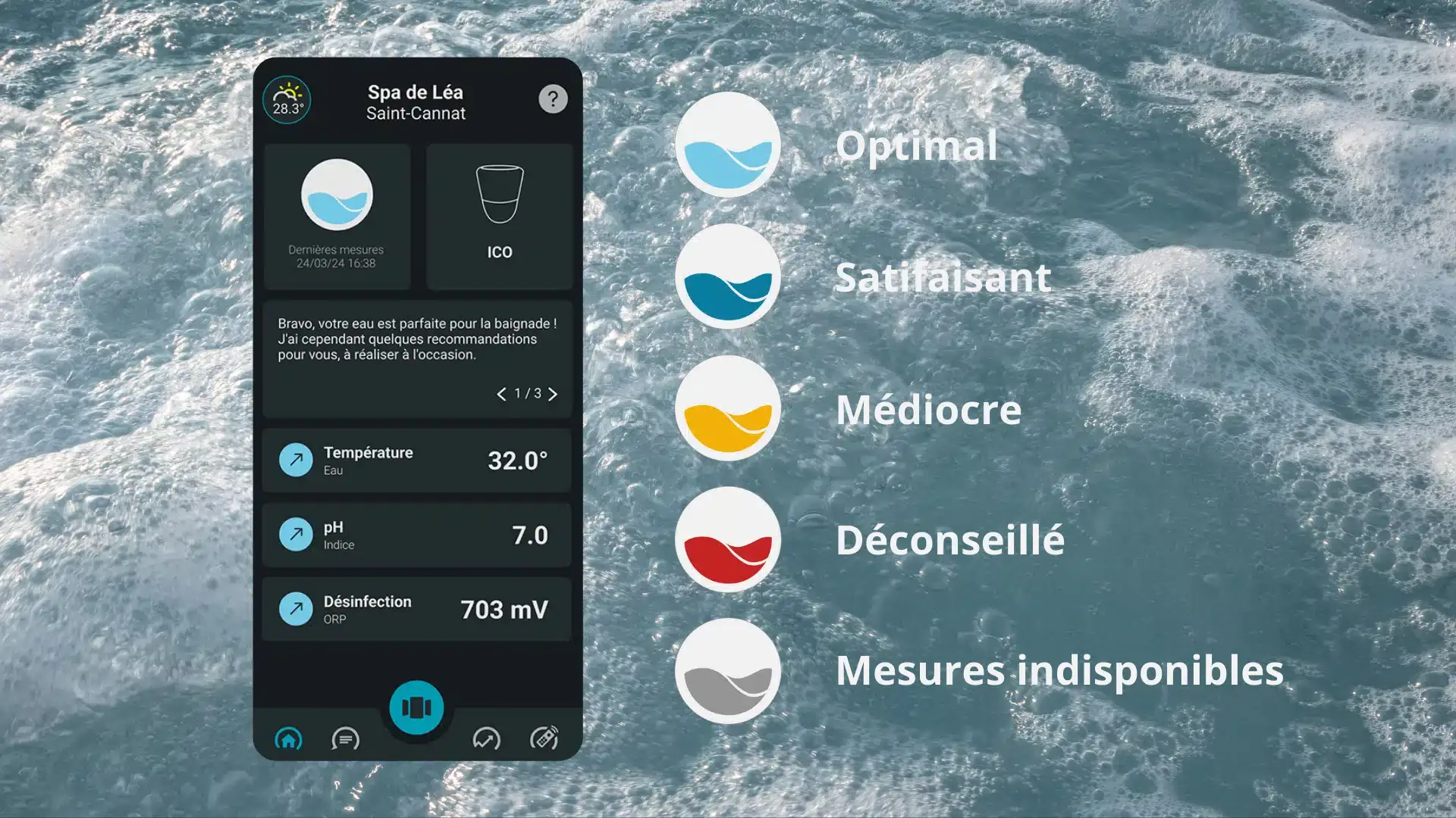 Votre application ICO vous donne accès à l'indice de baignade de votre spa